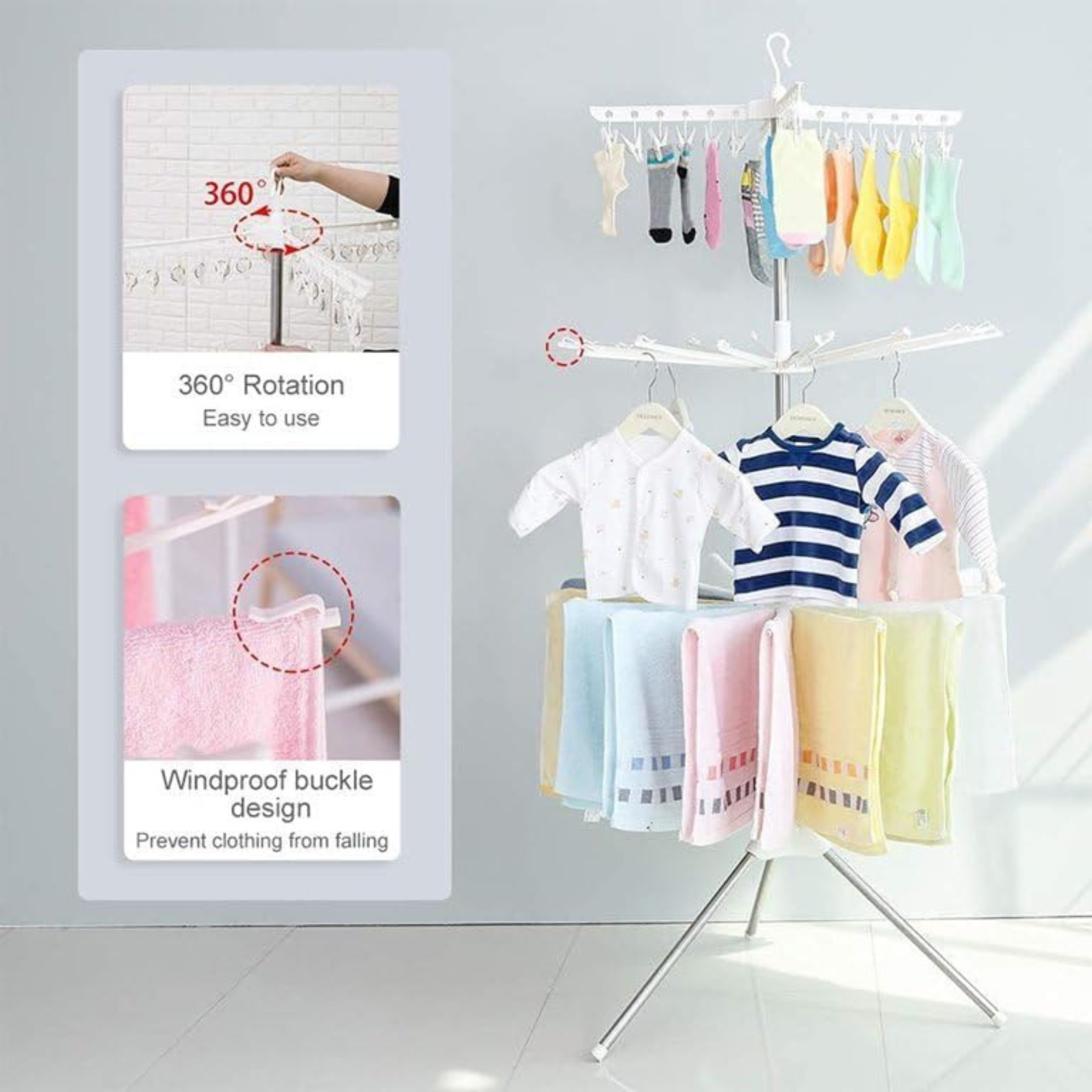 Foldable 360° Laundry Hanger Drying Rack for Clothes