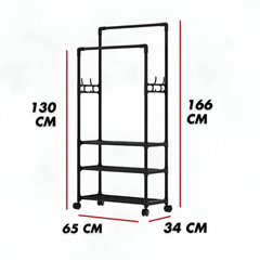 Double Clothes & Coat Hanging Rack with Storage Shelf and Wheel