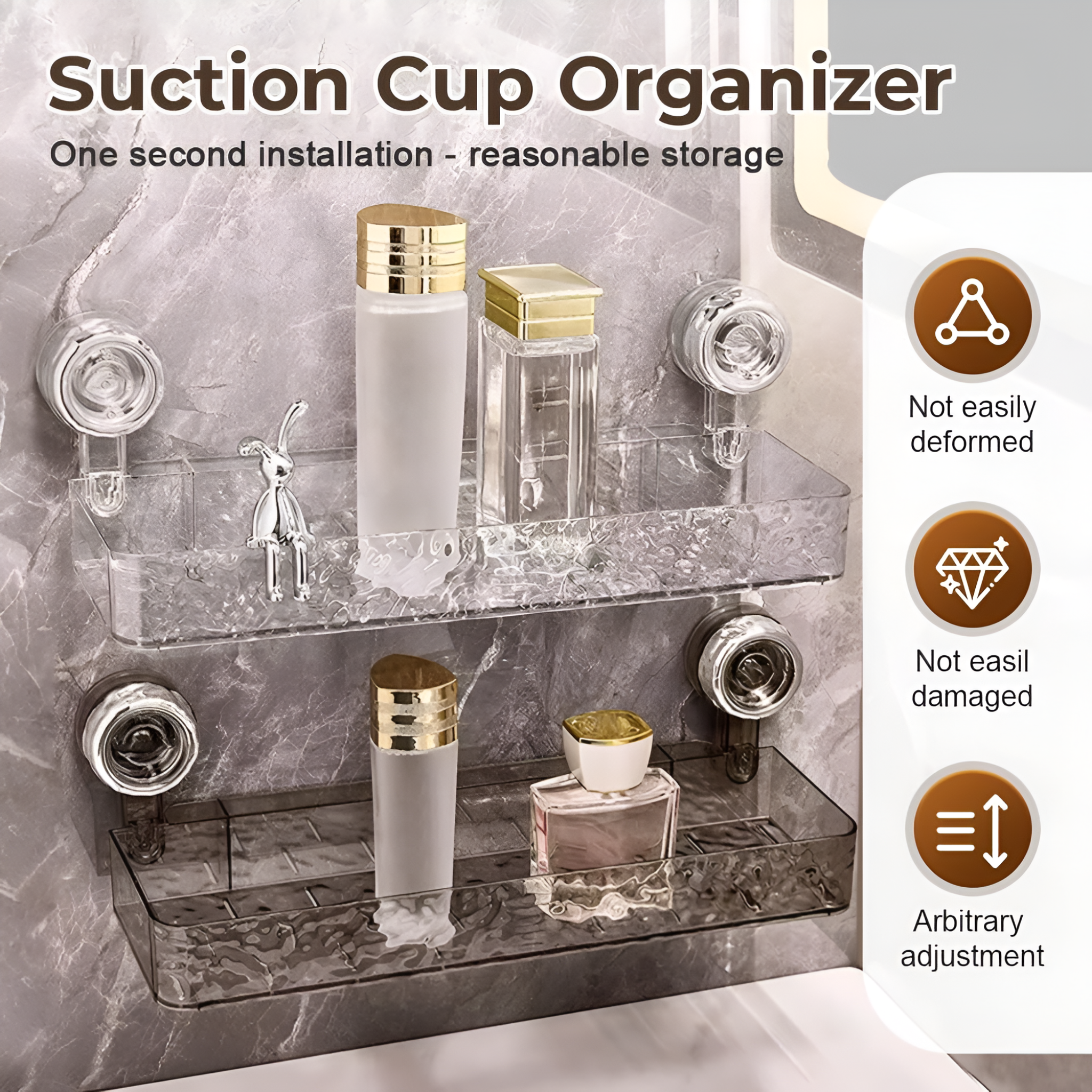 Wall Mounted Suction Cup Storage Holder for Bathroom Shower Supplies