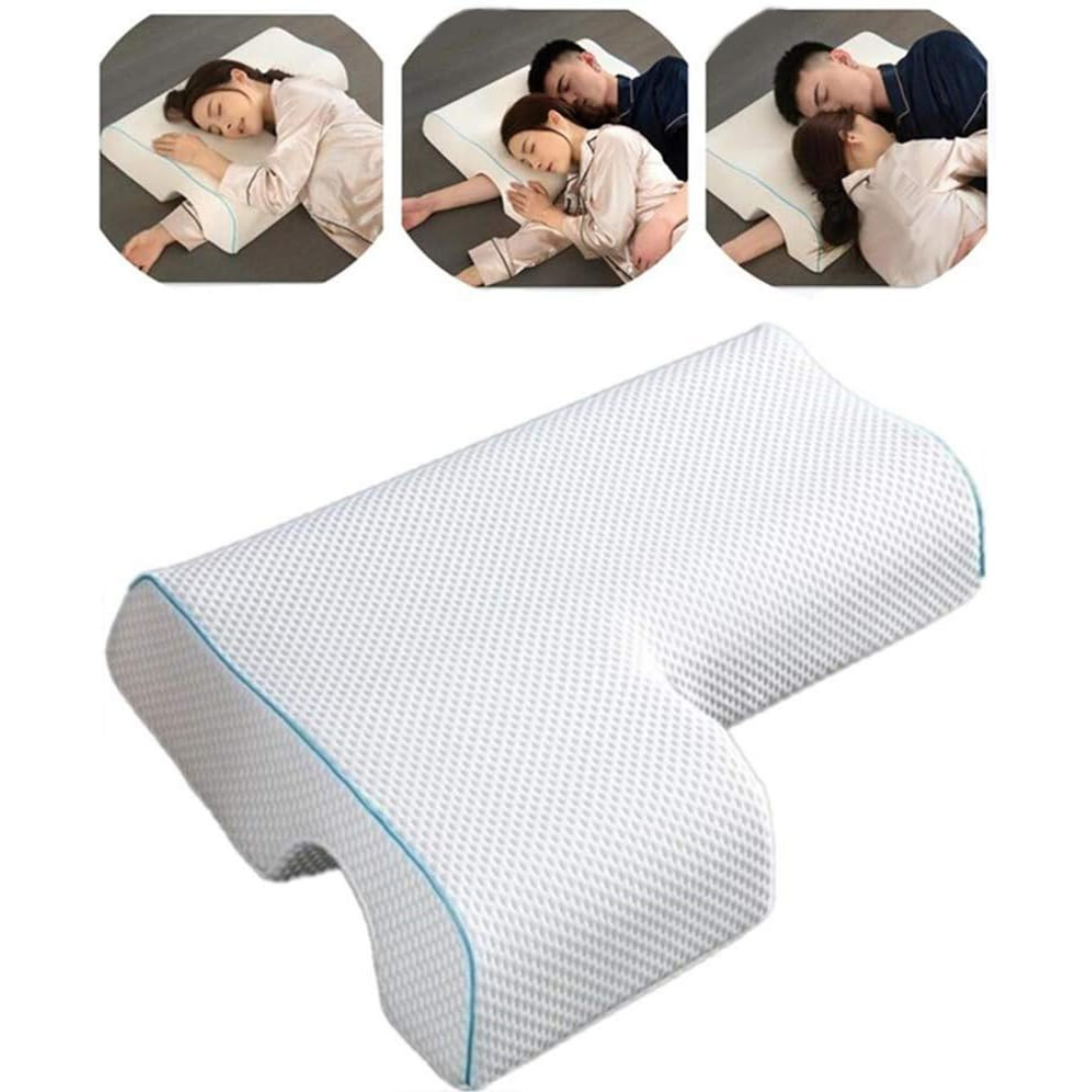 Memory Foam Couple Cuddle Pillow with Arm Rest - L Shaped Pillow for Side Sleepers