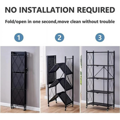 Multi Tier Heavy Duty Foldable Kitchen Storage Rack with Wheels