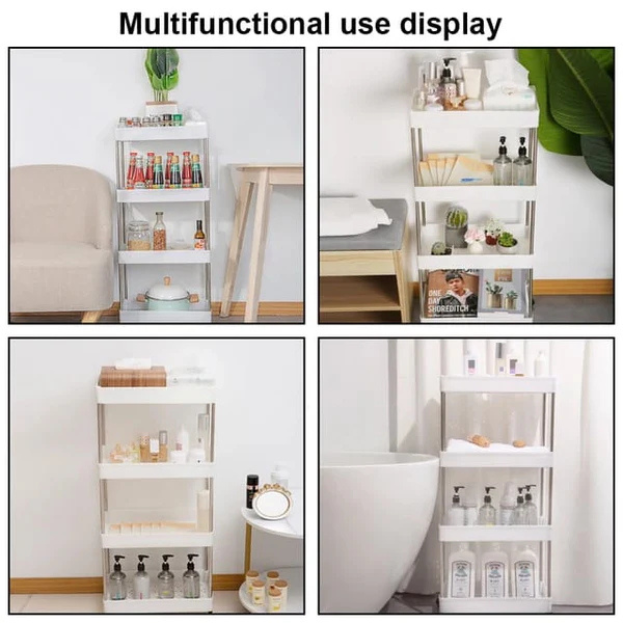4 Tier Kitchen Shelf Trolley Rack, Multi-functional Storage Organizer Cart