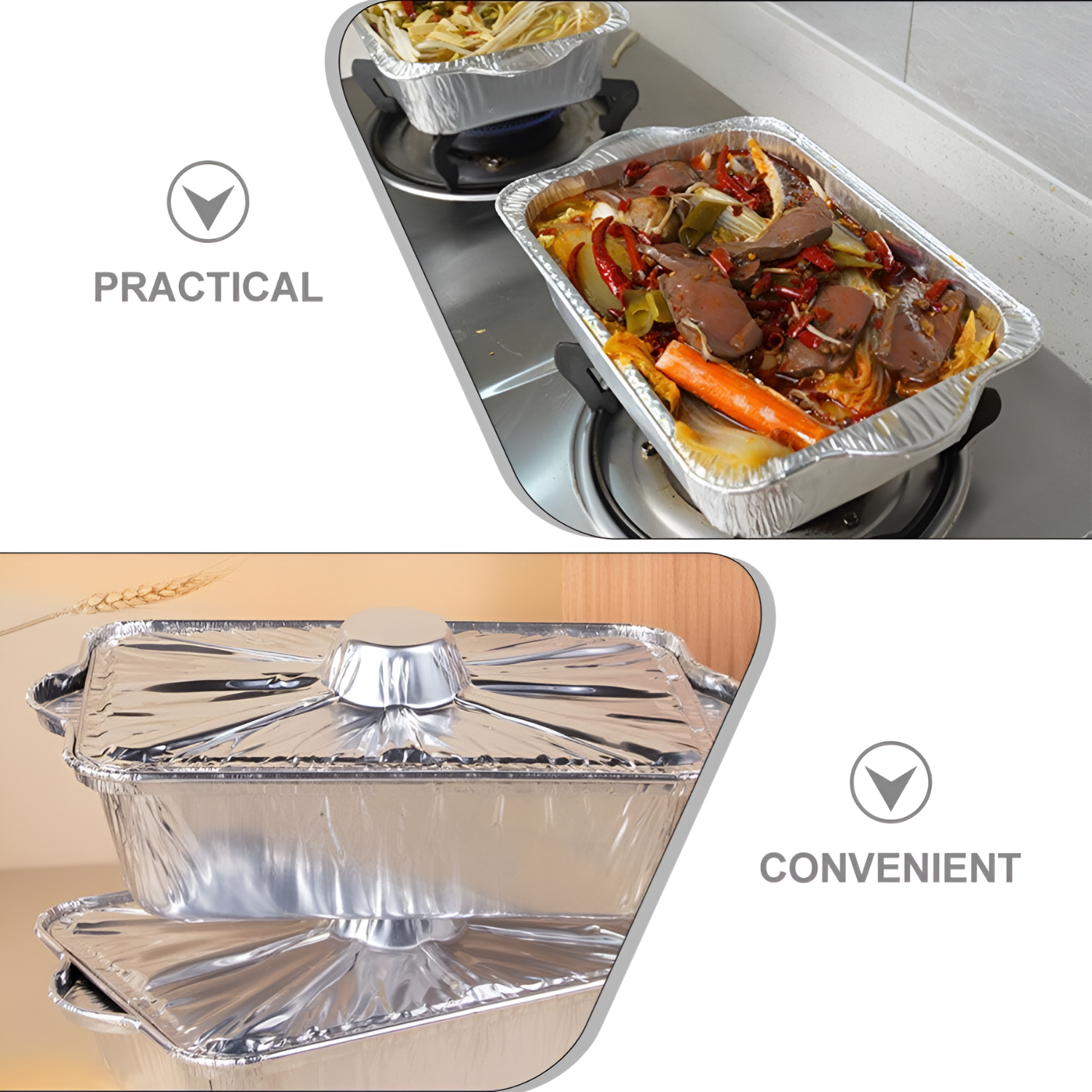 Square Shaped Food Packaging Container Aluminium Foil Pot with Lid