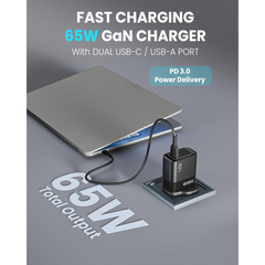 Moxedo Lite 65W Fast Charging GaN Charger with Dual USB C / 1 USB A Port & USB C Cable