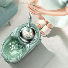 Spin Floor Mop Bucket Set with Wringer, Hands-free Wring Mop with 2 Microfiber Heads