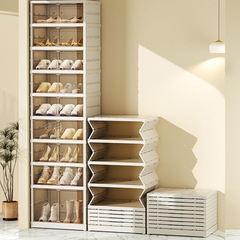 Multi-Layer Folding Premium Shoe Display Cabinet, Collapsible Telescopic Shoe Rack with Doors