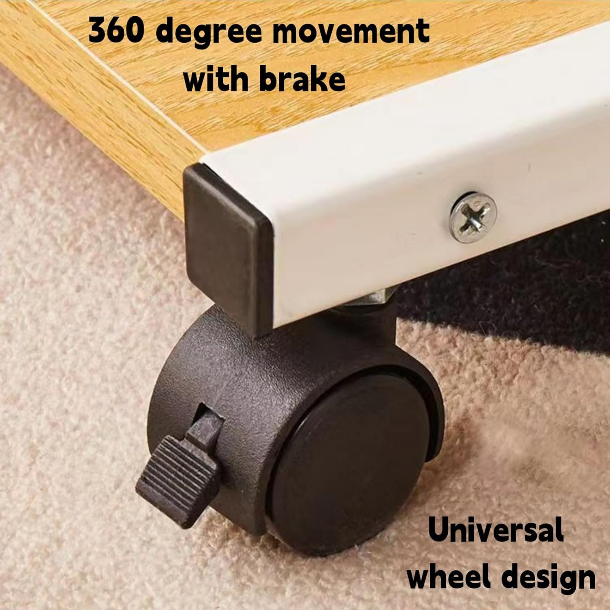C Shaped Bedside Coffee Table with Side Pocket & Wheels