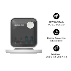 Momax 1-Charge Work Flow 3-Outlet GaN Power Cube 30W with USB Ports