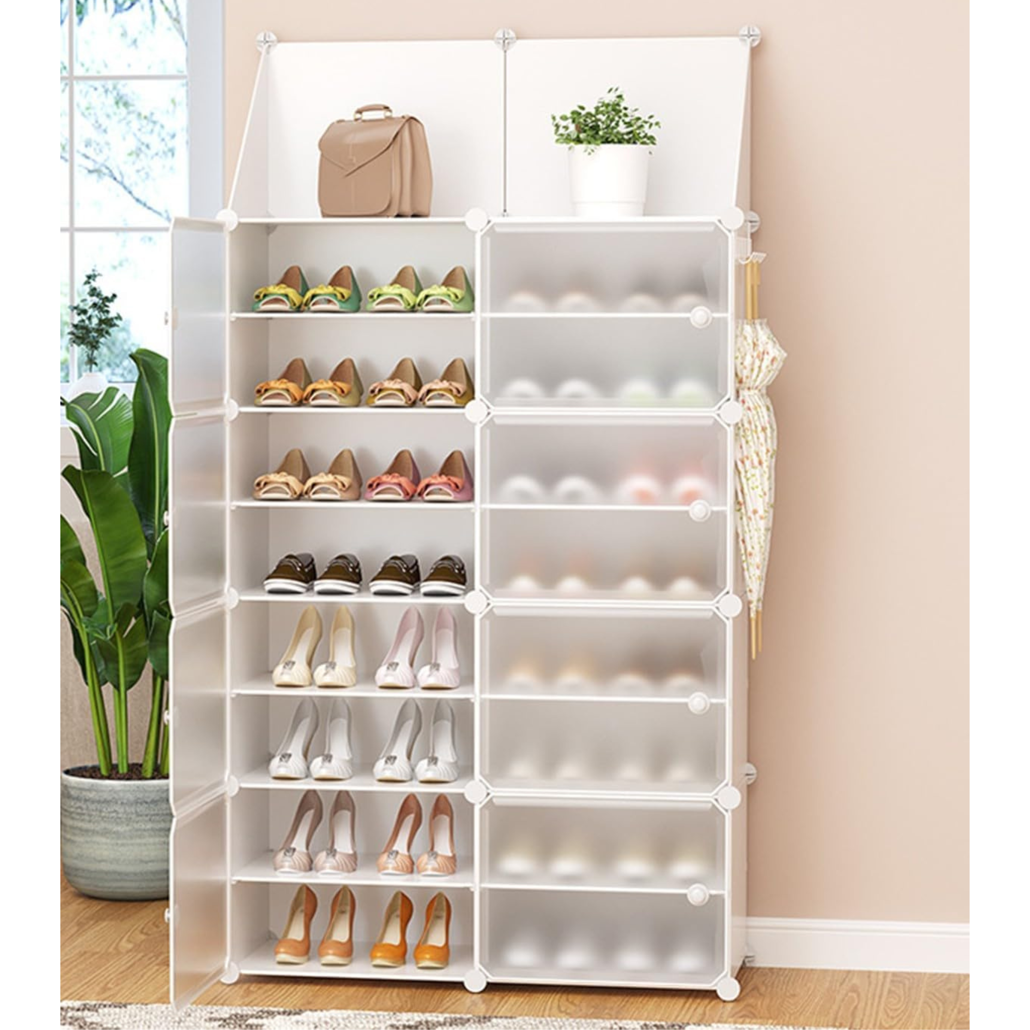 Dustproof Hallway Shoe Rack with Multifunctional Top Shelf For 32 Adult Pairs