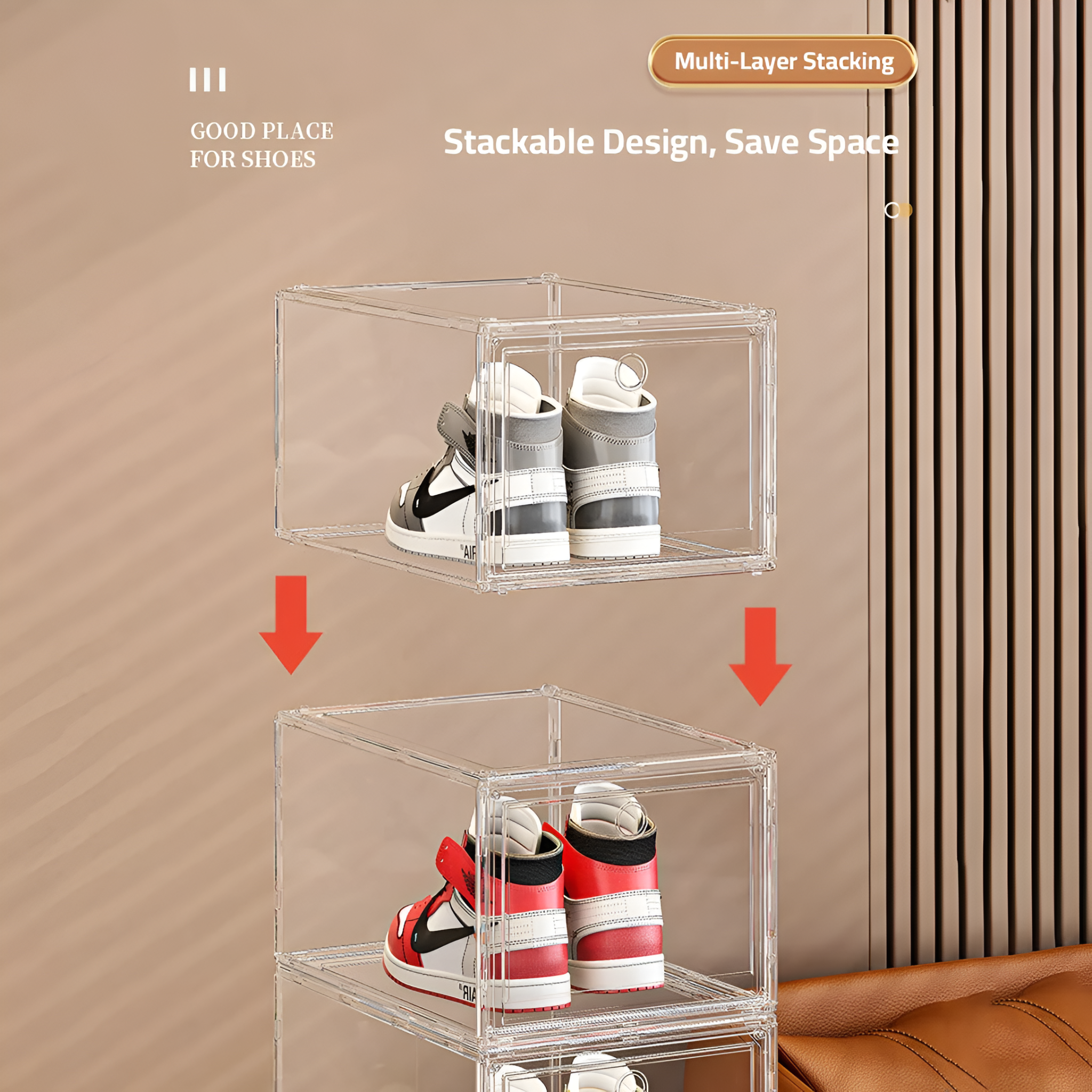 Stackable Transparent Clear Shoe Organizer Box, Multipurpose Sneaker Storage Display Box