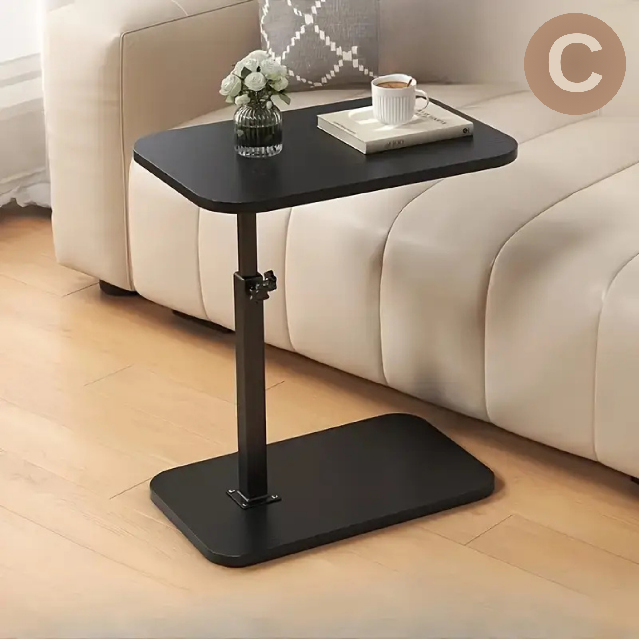 C Shaped Height Adjustable Rotating Wooden Coffee Side Table C