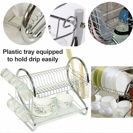 2 Layer Chrome Plated SS Stainless Steel Kitchen Dish Drying Rack