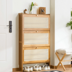 Classic Wooden Shoe Cabinet for Entryway, Slim Flip Drawer Shoe Rack