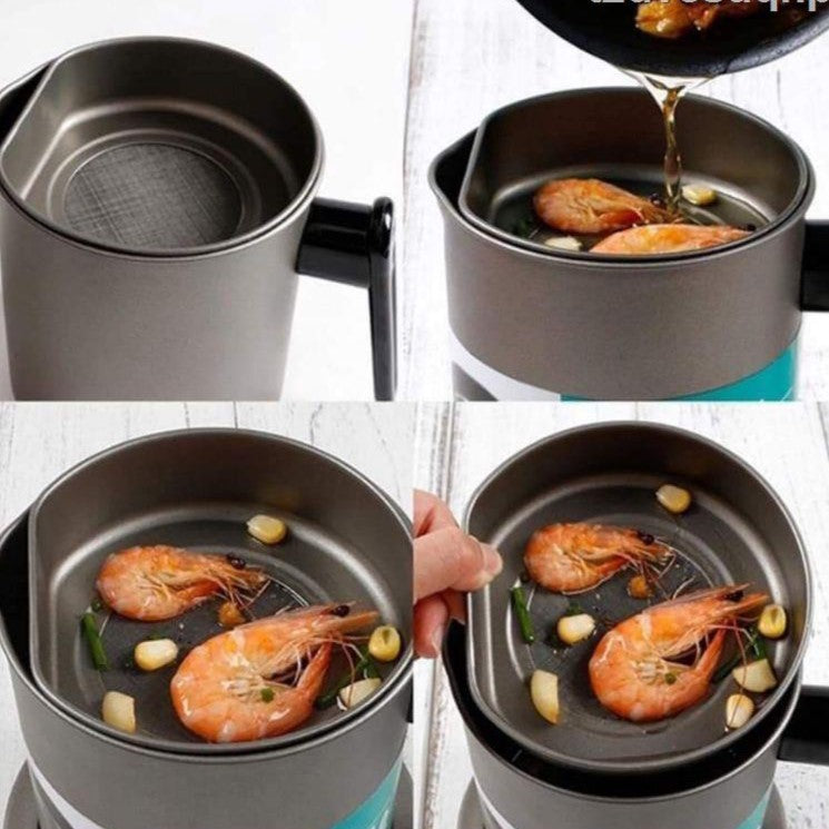 Oil Filter & Storage Container - 1.4 L Capacity Stainless Steel Oil Strainer