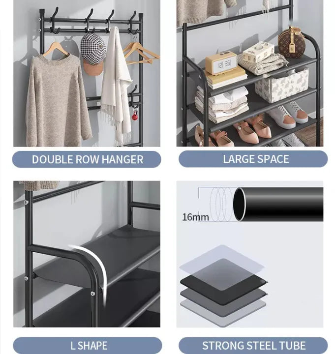 Multifunctional 5 Layer Hall Tree Organizer Rack for Shoe, Bag, Hat & Shirts