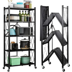 Multi Tier Heavy Duty Foldable Kitchen Storage Rack with Wheels