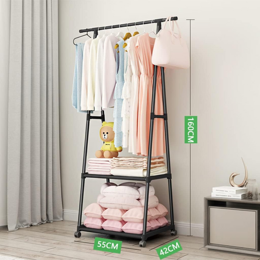 Stainless Steel Triangular Garment Rack with Coat Hanger Black