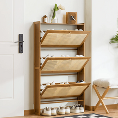 Classic Wooden Shoe Cabinet for Entryway, Slim Flip Drawer Shoe Rack