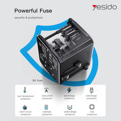 Yesido MC10 Universal Travel Adapter - UK/EU/US/AUS Plugs, 3 USB + 1 USB-C Port Yesido MC10 Universal Travel Adapter - UK/EU/US/AUS Plugs, 3 USB + 1 USB-C Port