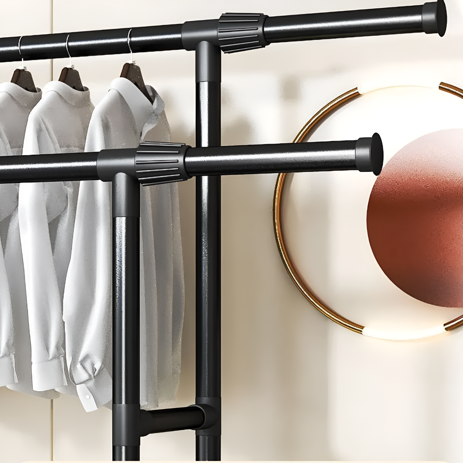Adjustable Cloth Hanging Rack with Wheels for Coats, Dress