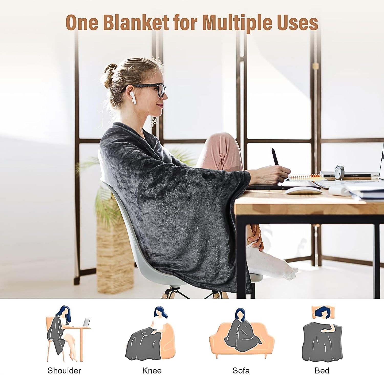 Portable USB Rechargeable Heating Outer Shawl Blanket with 3 Heating Levels