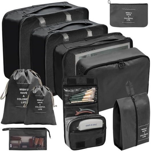 10 Pcs/Set Luggage & Trolley Packing Organizer Bags for Travelers Black