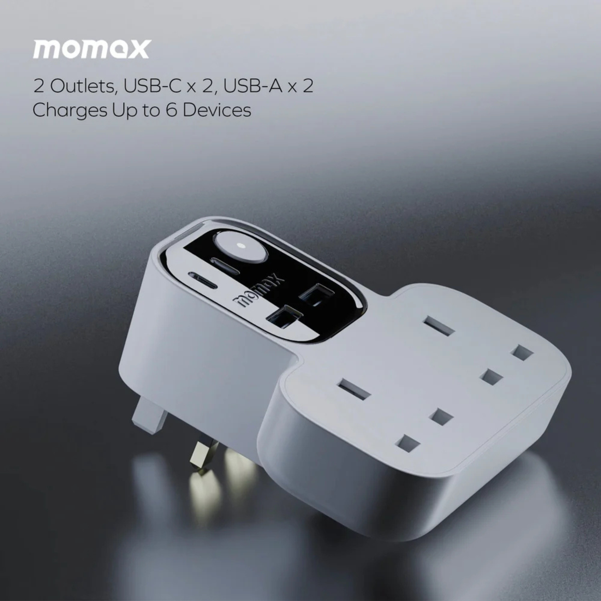 Momax 1-Charge Work Flow T-shaped Extension 2 Socket with USB