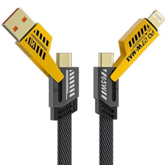 65W 4 IN 1 Braided Fast Charging Cable, USB A, USB C, Lightning Ports