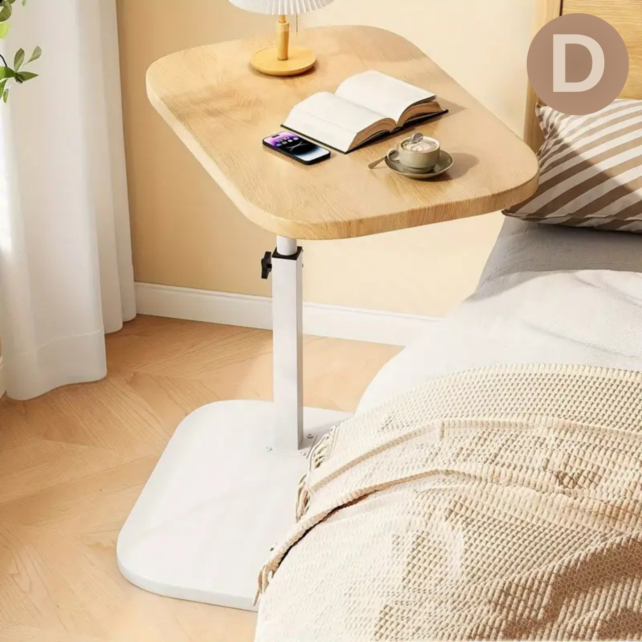 C Shaped Height Adjustable Rotating Wooden Coffee Side Table D