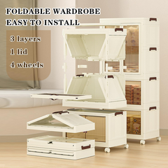 Portable Stackable Wardrobe with Wheels for Kids, Folding Cabinet for Baby Clothes and Toys