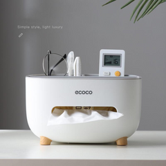 Ecoco Desktop Tissue Box with Organizer Storage for Home, Office, Table