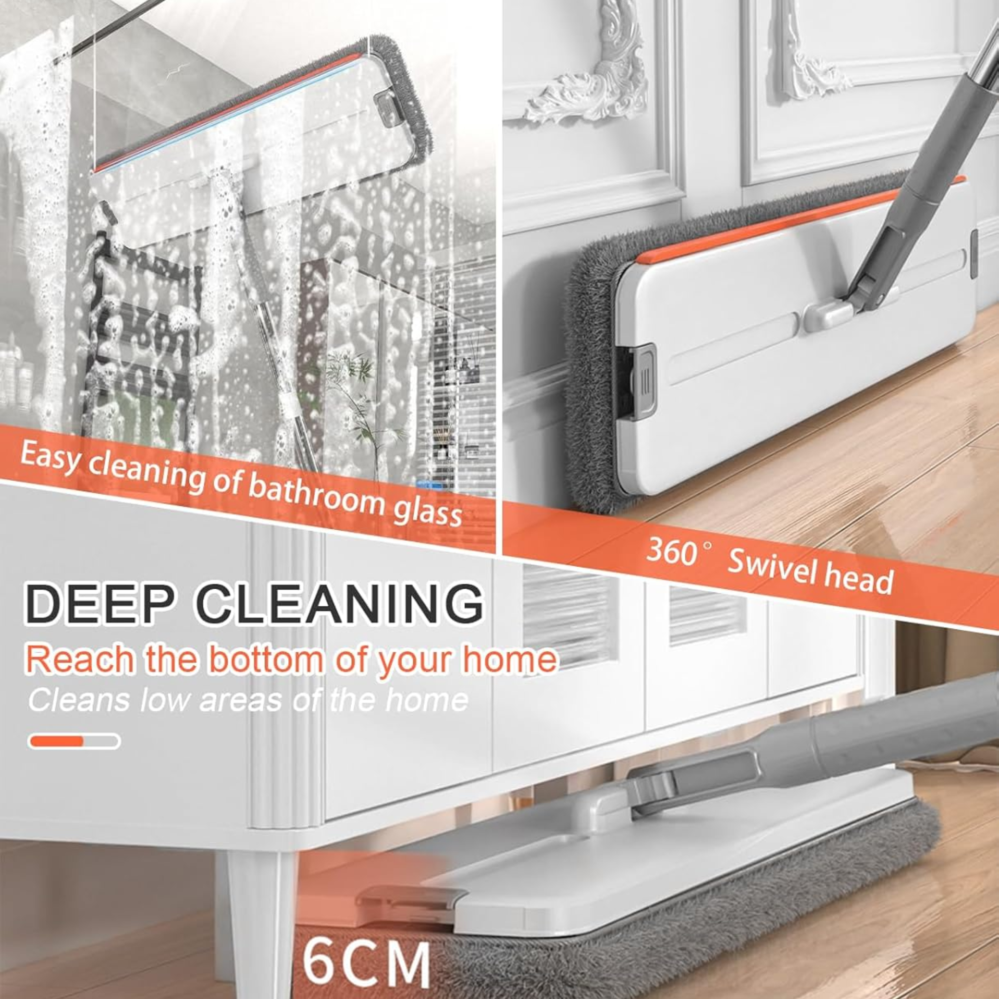 Flat Floor Mop and Bucket Set, Hands Free Squeezing Mop with Extendable Long Handle