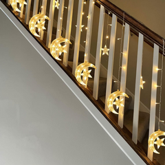 أضواء LED للديكور الرمضاني بطول 3.5 متر / أضواء LED خيطية على شكل نجمة وقمر / إضاءة زخرفية داخلية وخارجية