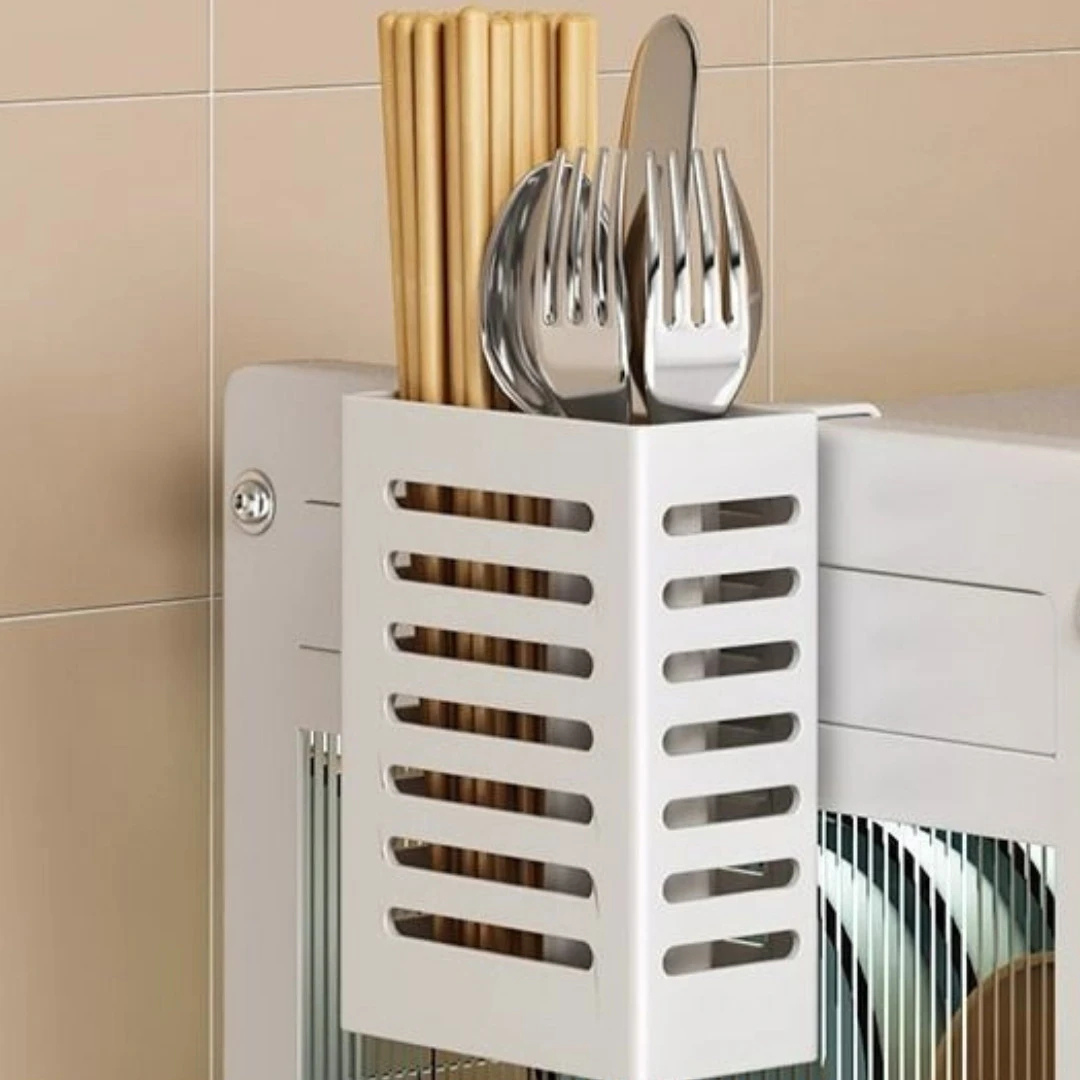 Dish Drainer Rack with Drawer & Lid Cover - Kitchen Countertop Storage Cabinet