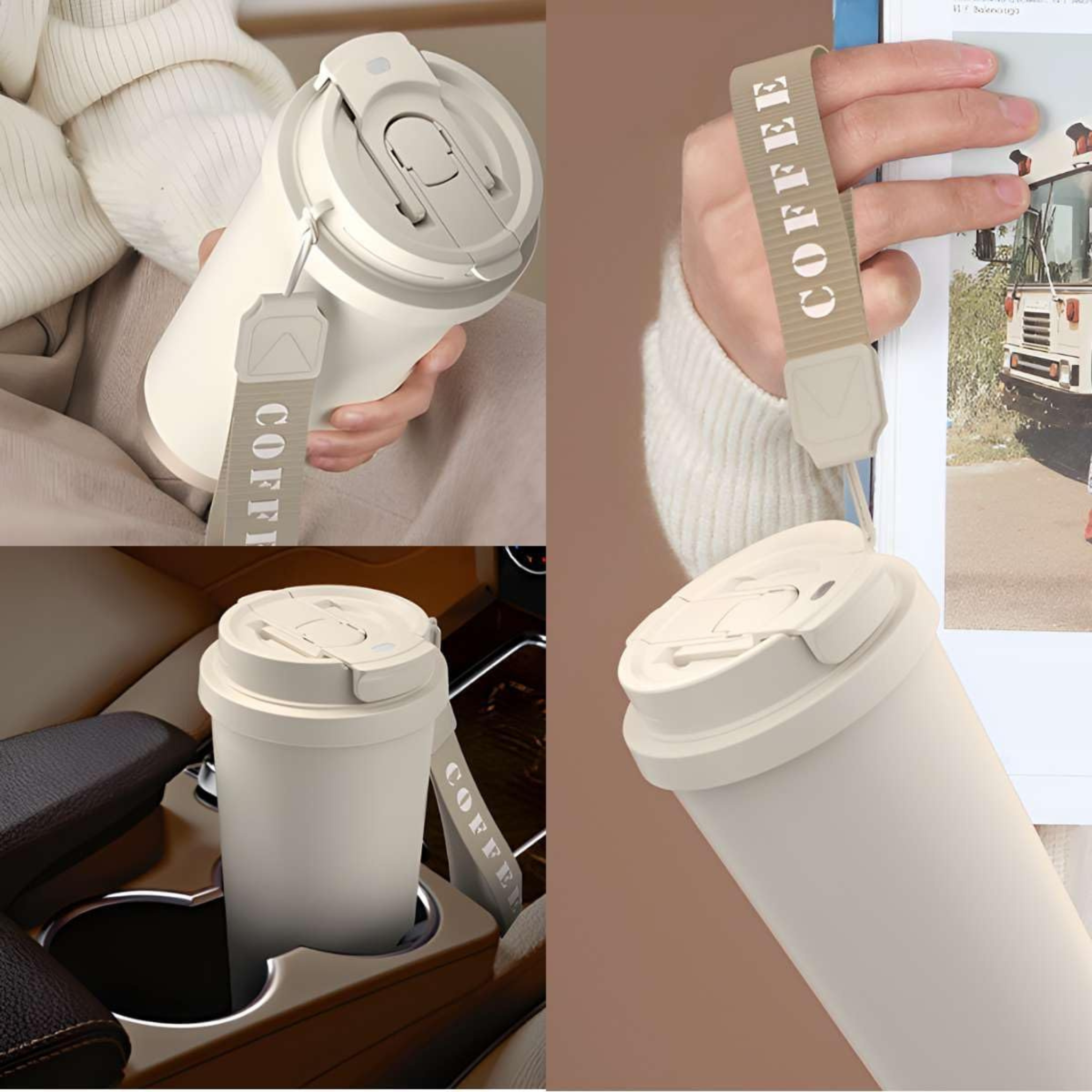 530ml Double Wall Vacuum Insulated Tumbler Coffee Mug with Lid and Straw