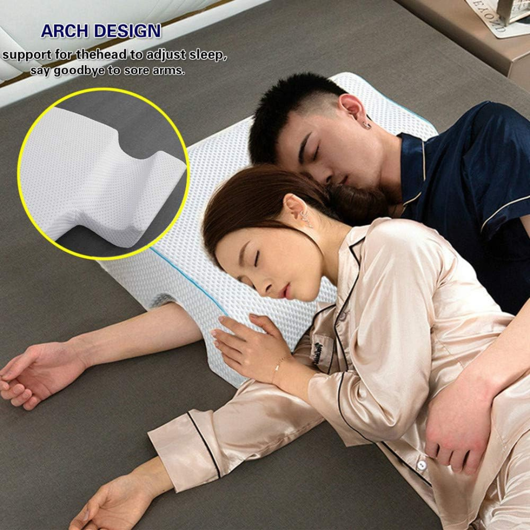 Memory Foam Couple Cuddle Pillow with Arm Rest - L Shaped Pillow for Side Sleepers