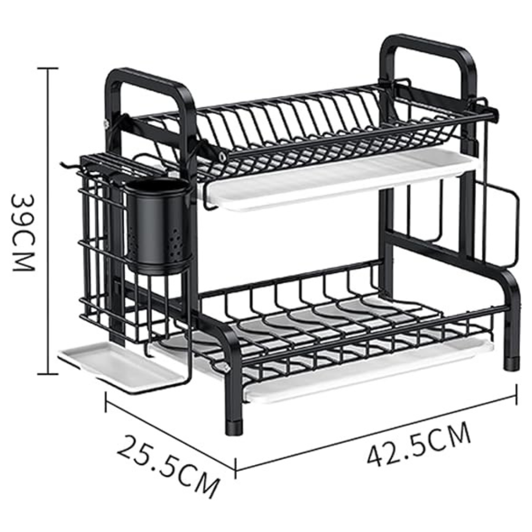 2 Layer Dish Drying Rack with Drain Tray