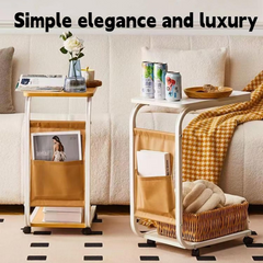 C Shaped Bedside Coffee Table with Side Pocket & Wheels C Shaped Bedside Coffee Table with Side Pocket & Wheels