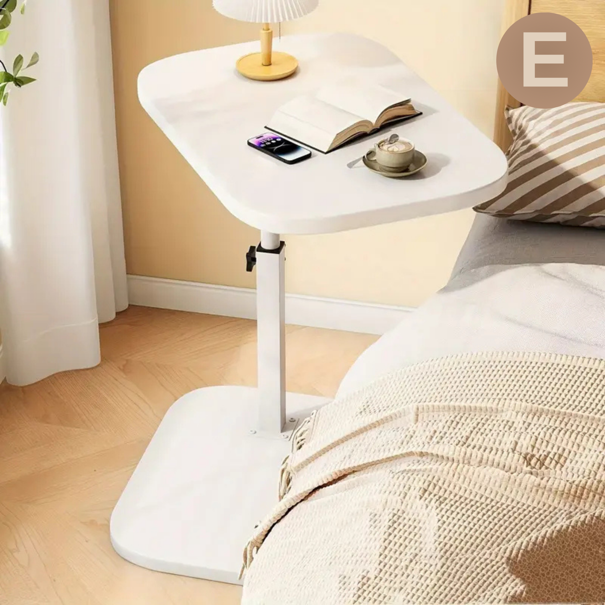 C Shaped Height Adjustable Rotating Wooden Coffee Side Table E