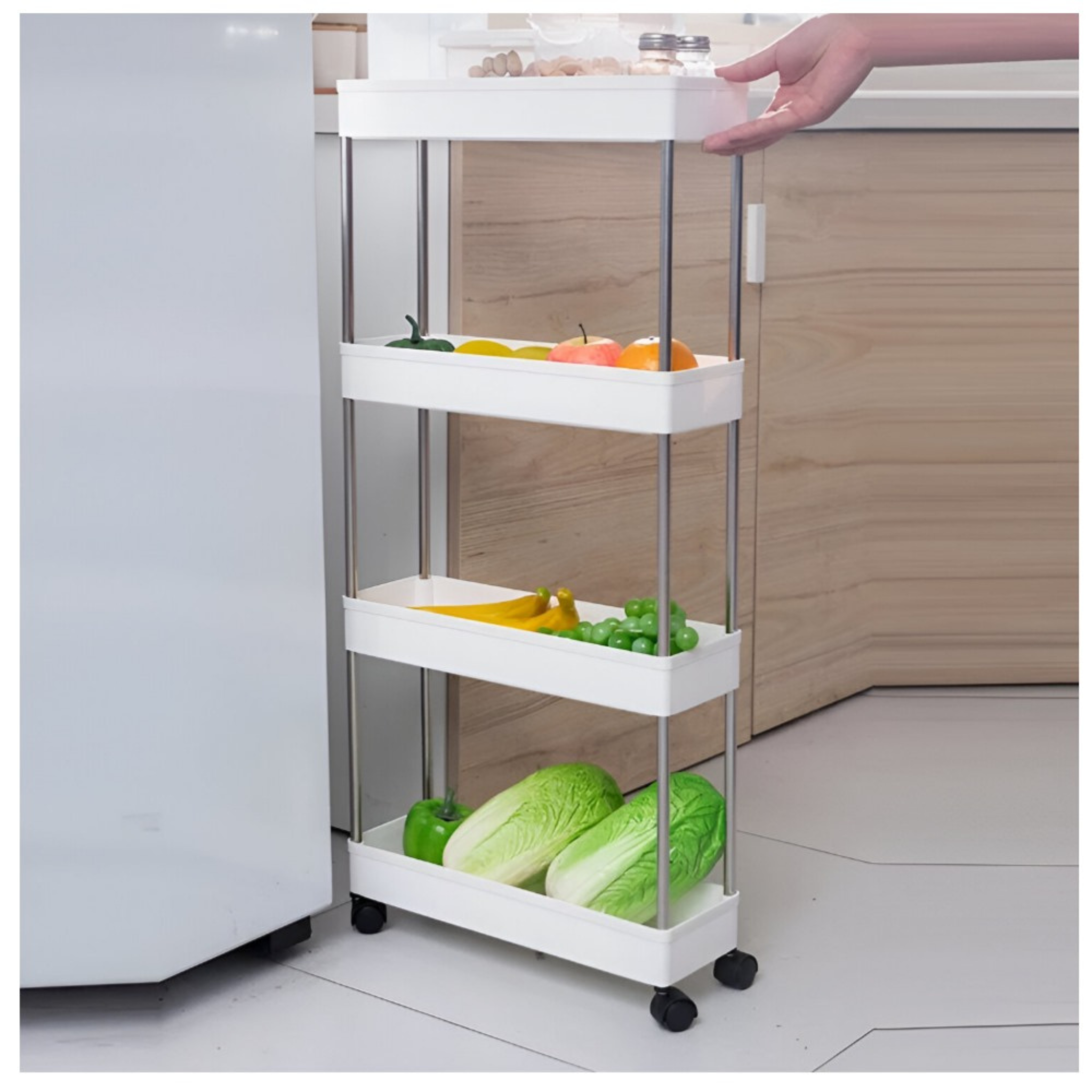 4 Tier Kitchen Shelf Trolley Rack, Multi-functional Storage Organizer Cart