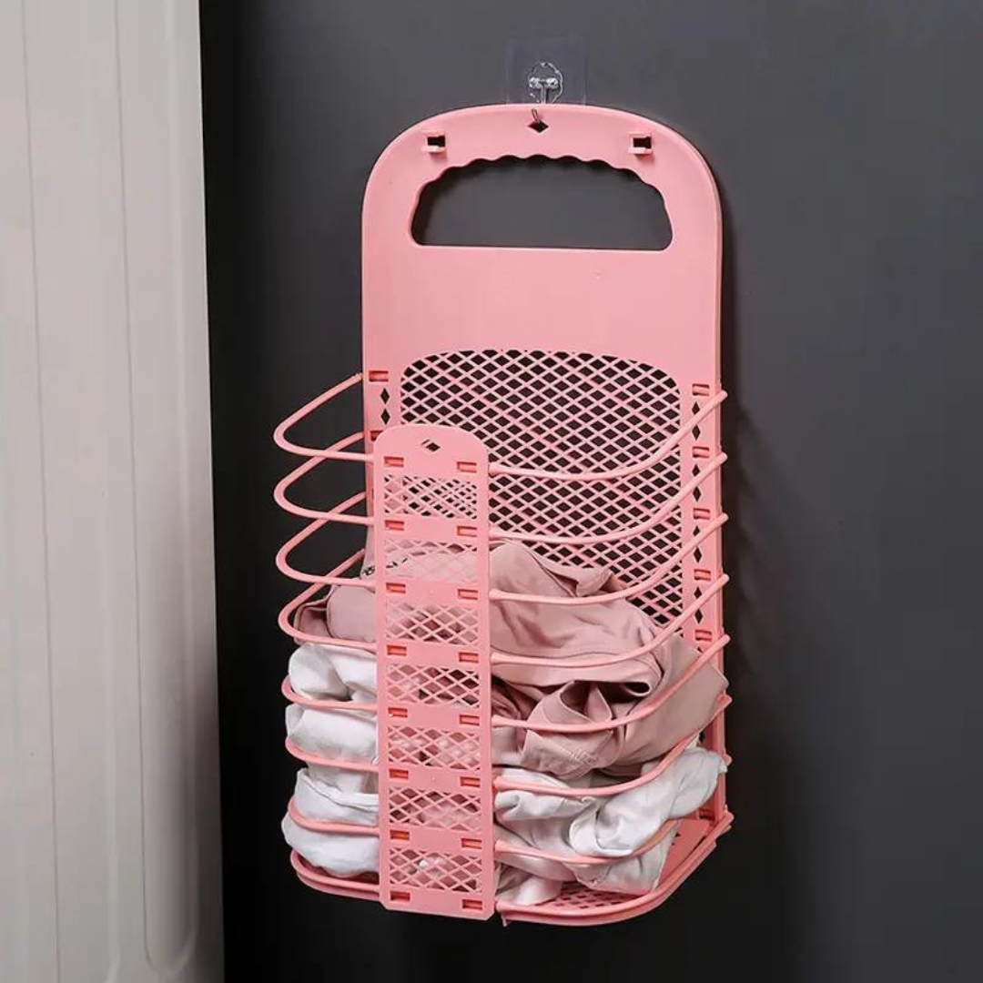 Wall Hanging Foldable Laundry Clothes Storage Basket Organizer Bin Pink