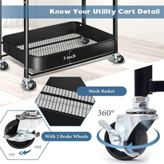 3 Tier Folding Kitchen Storage Trolley Organizer Rack with Locking Wheels