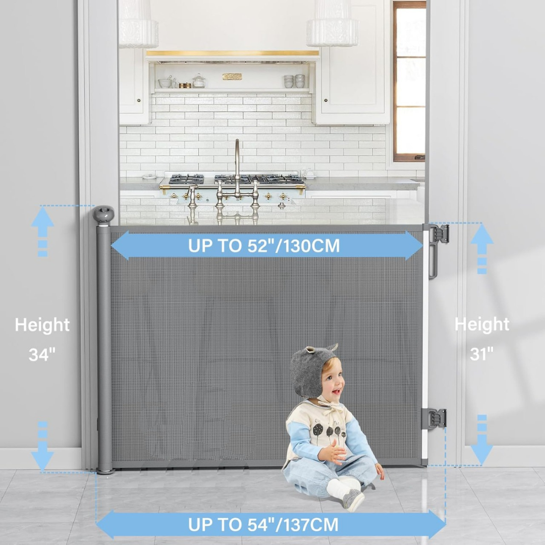 Retractable Wide Pet & Baby Gate for Stairs and Doors Grey