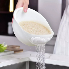 Plastic Rice Washing Colander Strainer Basket for Rice, Vegetables, and Fruits White Plastic Rice Washing Colander Strainer Basket for Rice, Vegetables, and Fruits White