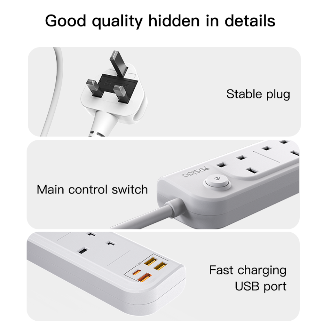 3250W Power Socket Extension with 15W Fast Charging Power Hub Yesido MC21