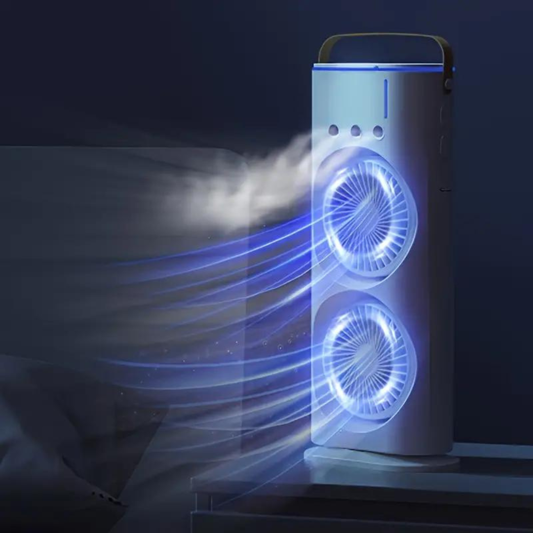 Portable USB Rechargeable Double Head Desk Fan with 3 Mist Spray