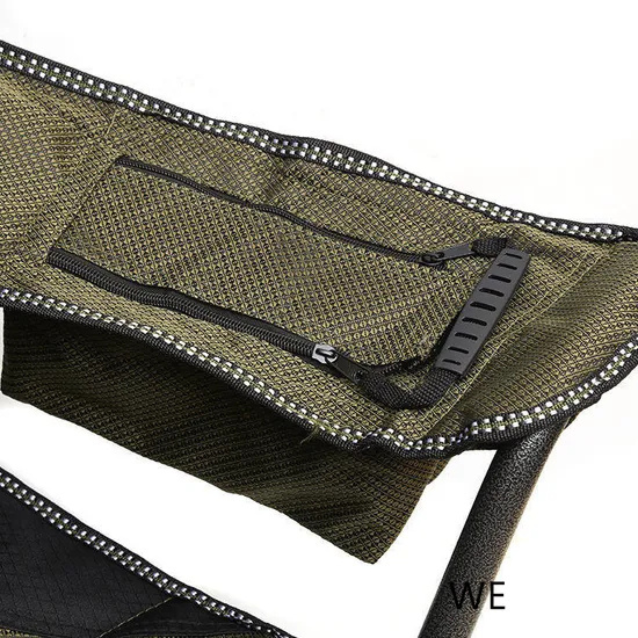 Army Green Folding Camping Chair with Storage Pockets & Cup Holder (92x100CM)