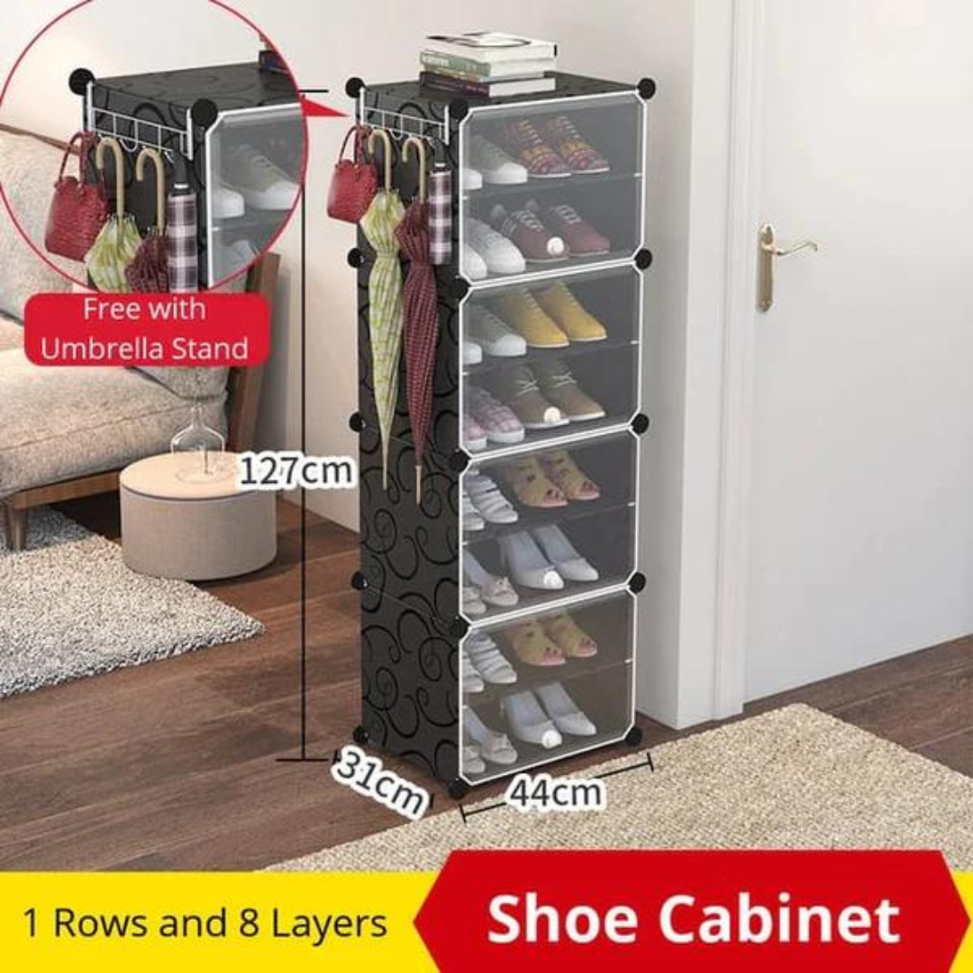 Multi Tier Shoe Rack with Cover, Shoe Cabinet with Doors 4 Doors Black