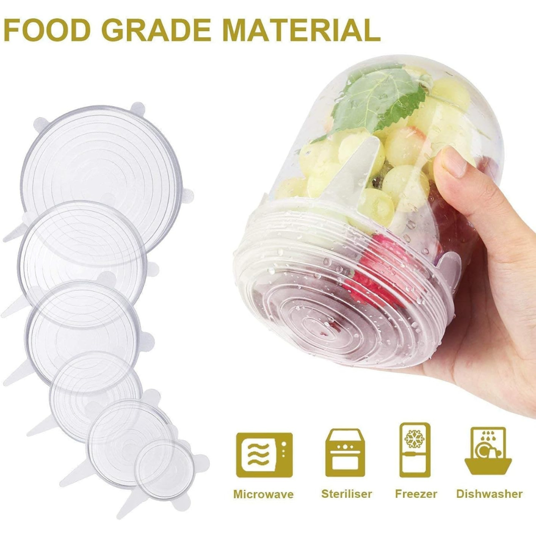 6 Pcs/Set Stretchable Reusable Silicone Lid Food Storage Covers