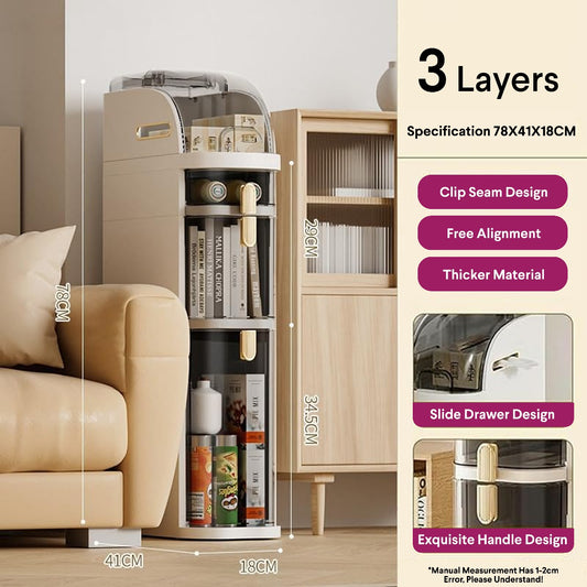 Smart Narrow Gap Tower Bathroom Storage Organizer, Chest of Drawers Floor Cabinet 3 Layer